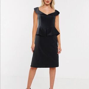 Bardot Off Shoulder Pencil Sweetheart Midi Cocktail Dress